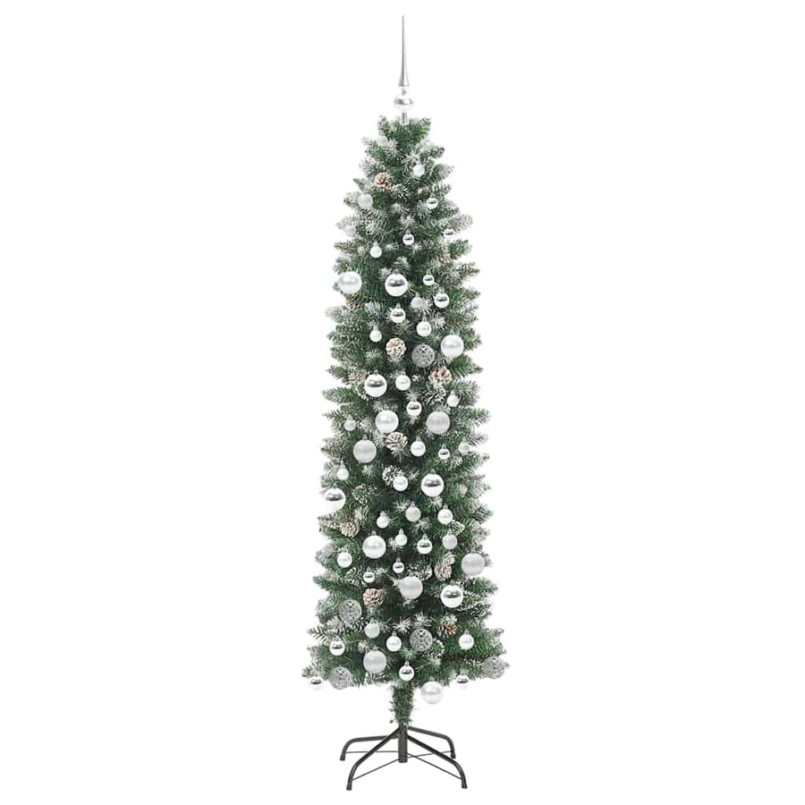 Kunstmatige slanke kerstboom met 300 LED Groen en wit 180 cm