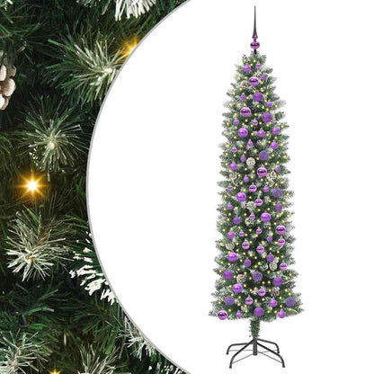 Kunstmatige slanke kerstboom met 300 LED Groen en wit 180 cm