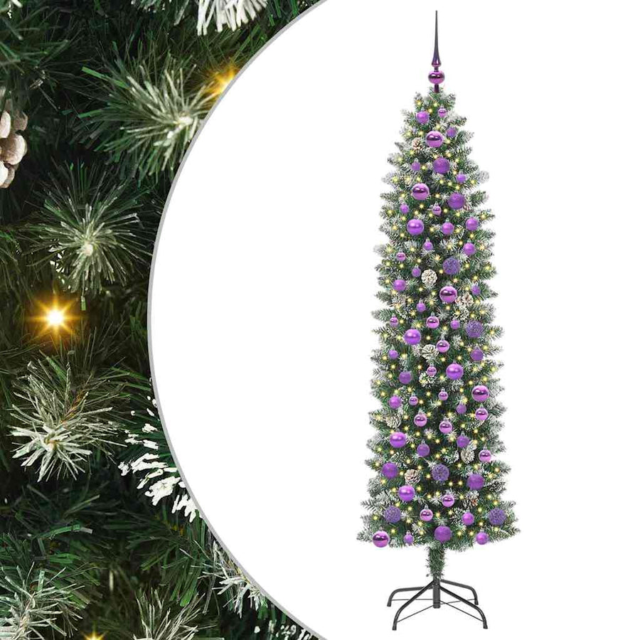 Kunstmatige slanke kerstboom met 300 LED Groen en wit 180 cm