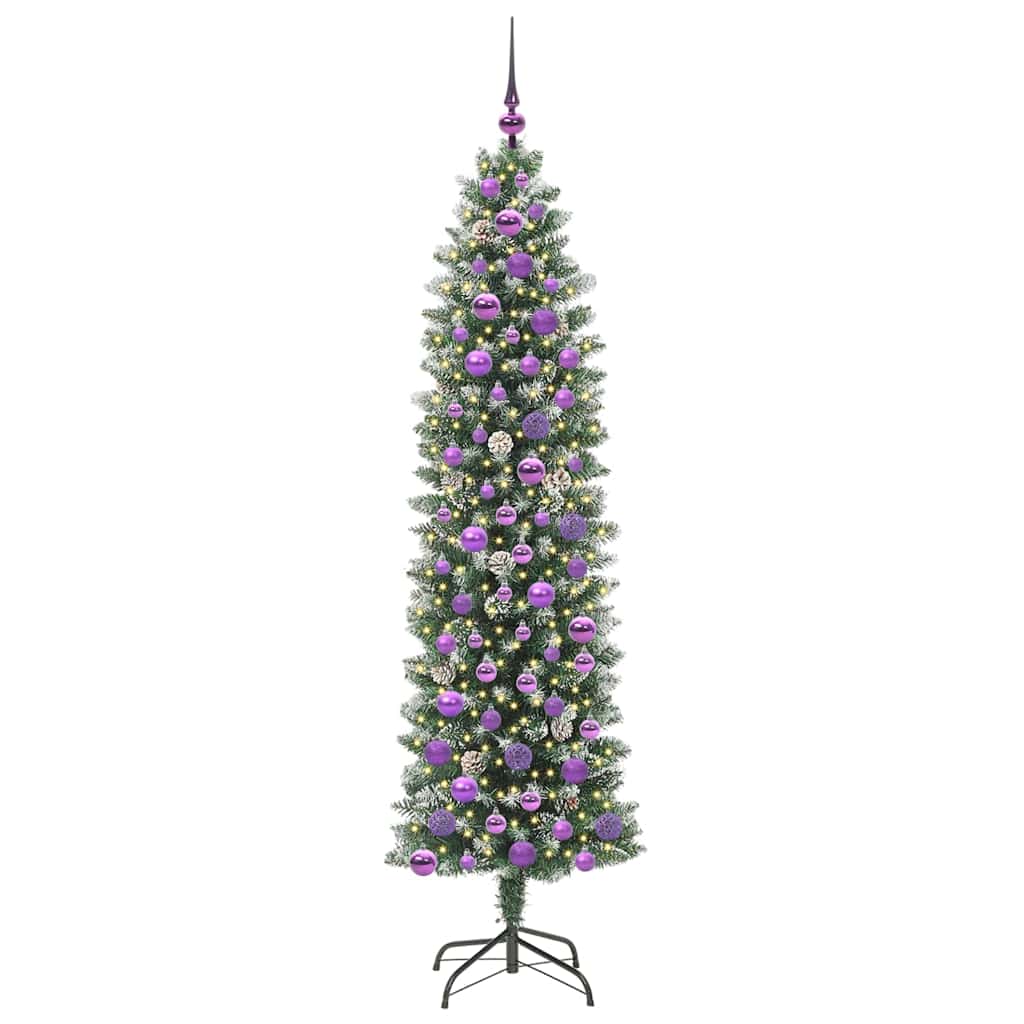 Kunstmatige slanke kerstboom met 300 LED Groen en wit 180 cm