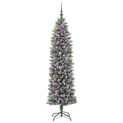 Kunstmatige slanke kerstboom met 300 LED Groen en wit 180 cm