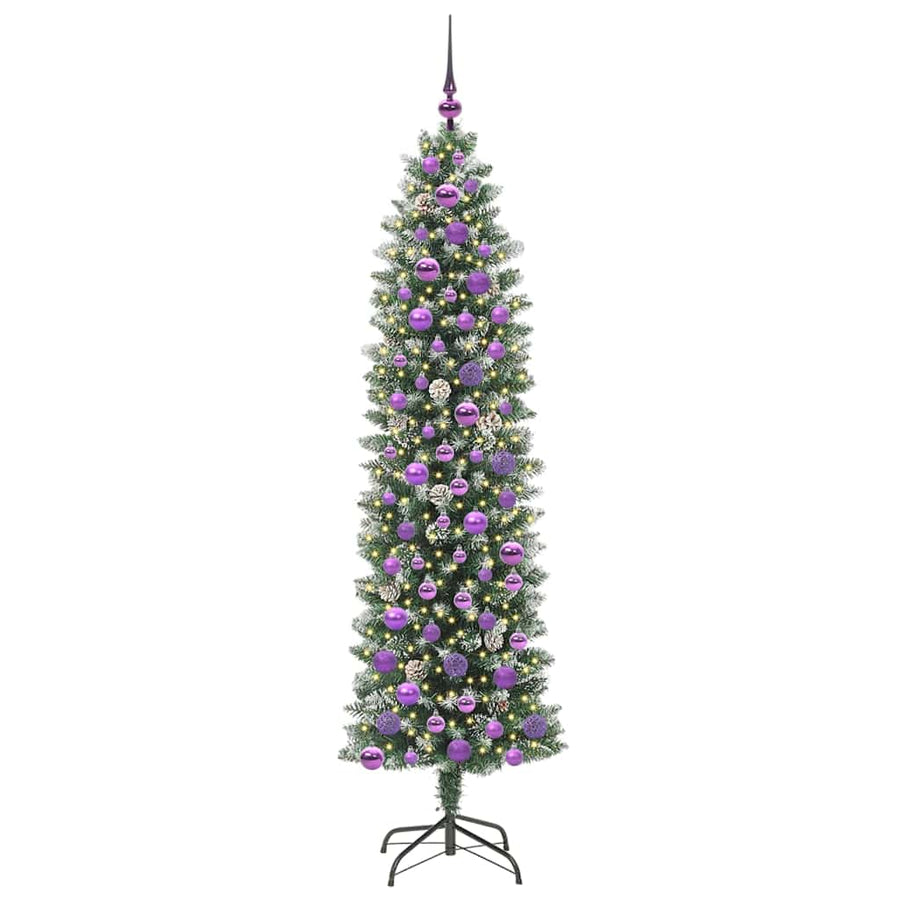 Kunstmatige slanke kerstboom met 300 LED Groen en wit 180 cm