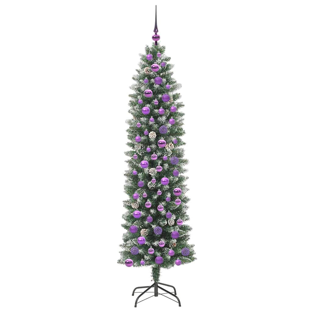 Kunstmatige slanke kerstboom met 300 LED Groen en wit 180 cm