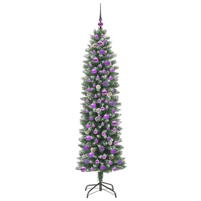 Kunstmatige slanke kerstboom met 300 LED Groen en wit 180 cm