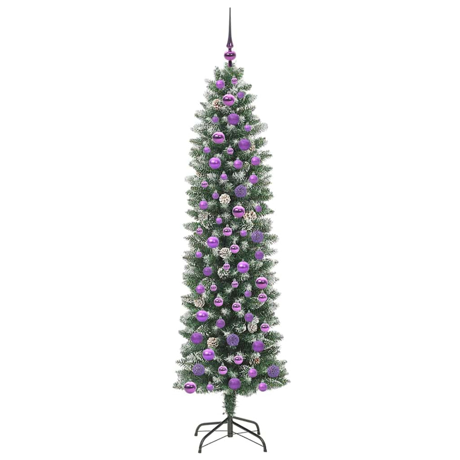 Kunstmatige slanke kerstboom met 300 LED Groen en wit 180 cm