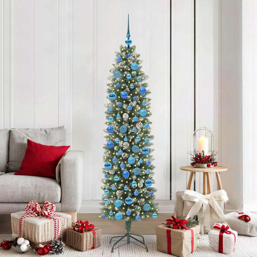 Kunstmatige slanke kerstboom met 300 LED Groen en wit 180 cm