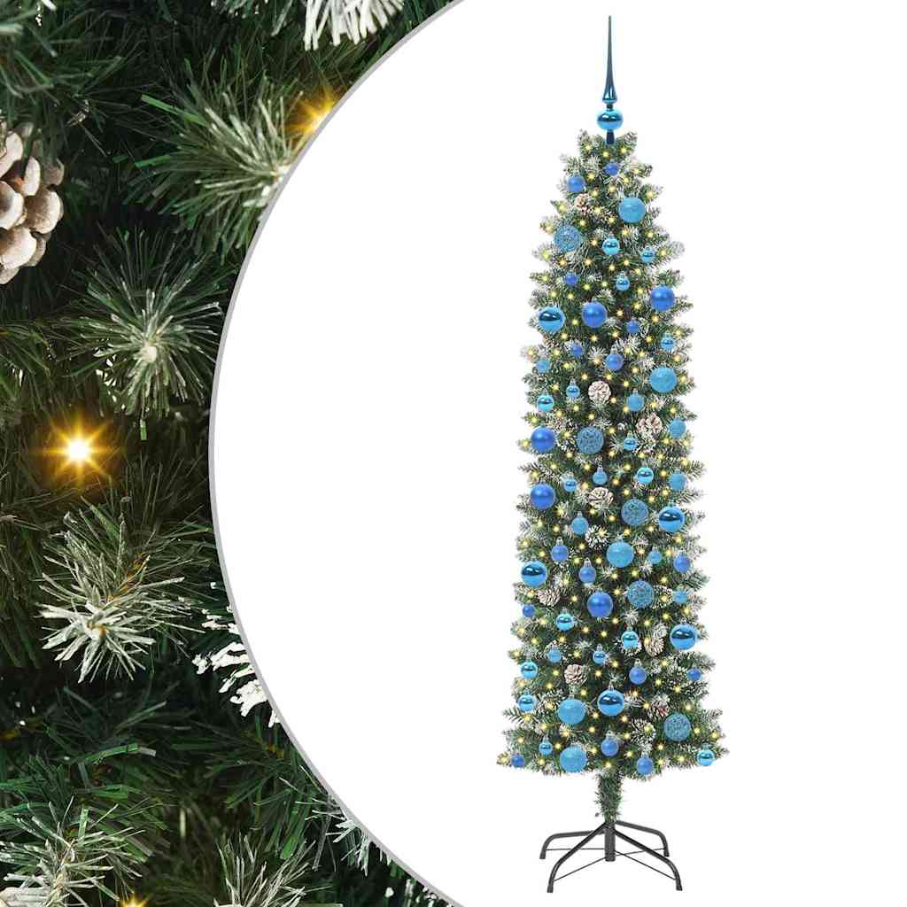 Kunstmatige slanke kerstboom met 300 LED Groen en wit 180 cm