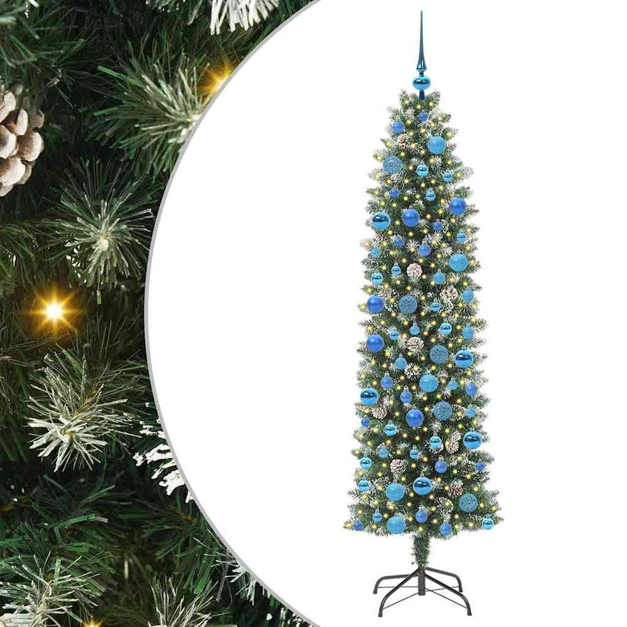 Kunstmatige slanke kerstboom met 300 LED Groen en wit 180 cm