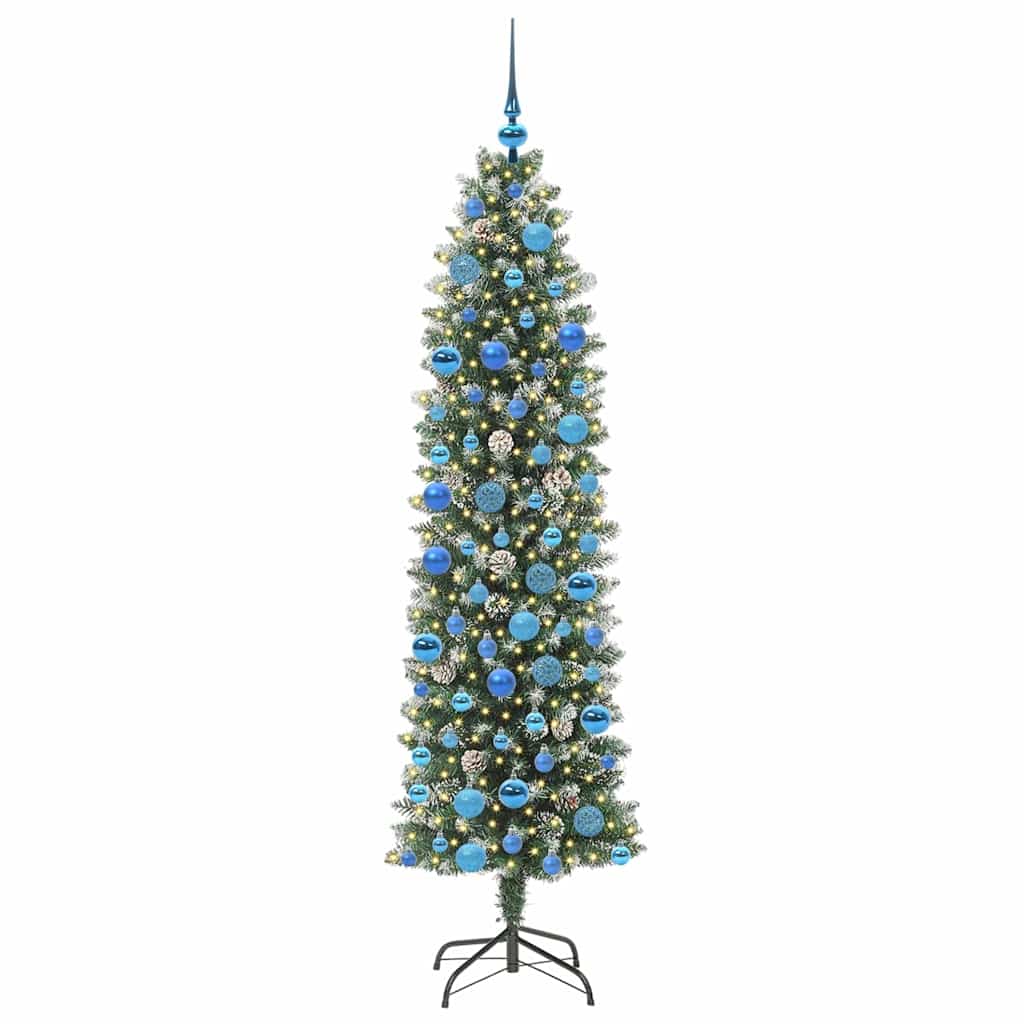 Kunstmatige slanke kerstboom met 300 LED Groen en wit 180 cm