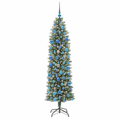 Kunstmatige slanke kerstboom met 300 LED Groen en wit 180 cm