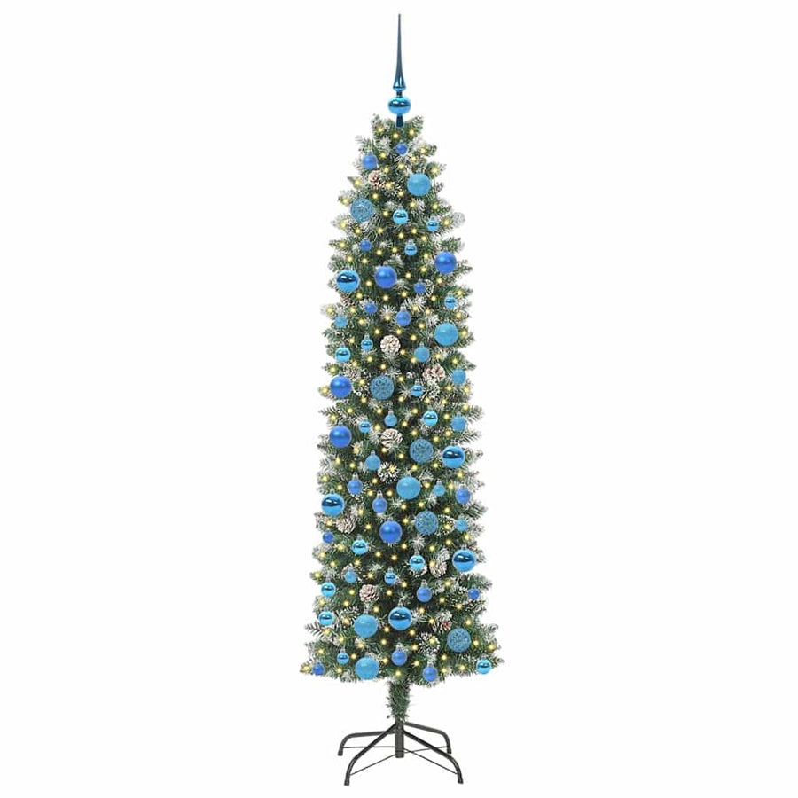Kunstmatige slanke kerstboom met 300 LED Groen en wit 180 cm