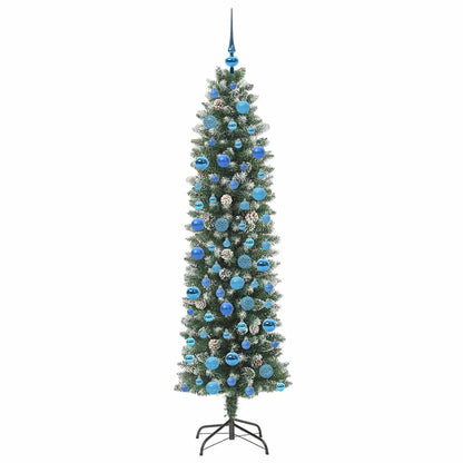 Kunstmatige slanke kerstboom met 300 LED Groen en wit 180 cm