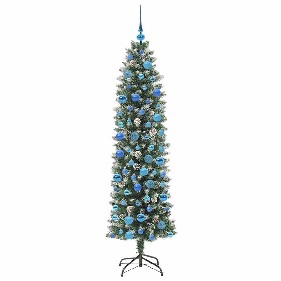 Kunstmatige slanke kerstboom met 300 LED Groen en wit 180 cm