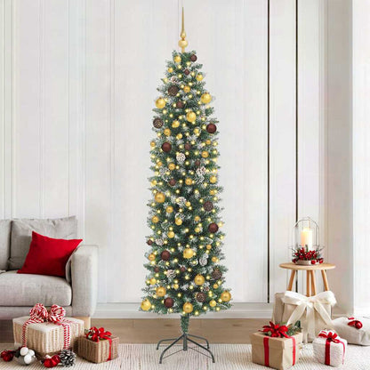 Kunstmatige Slanke Kerstboom Met 300 Led Groen En Wit 210 Cm