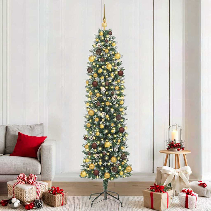 Kunstmatige Slanke Kerstboom Met 300 Led Groen En Wit 210 Cm