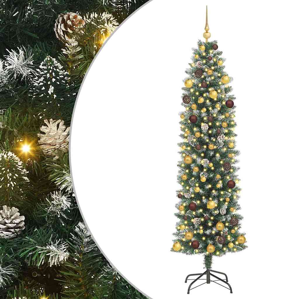 Kunstmatige Slanke Kerstboom Met 300 Led Groen En Wit 210 Cm