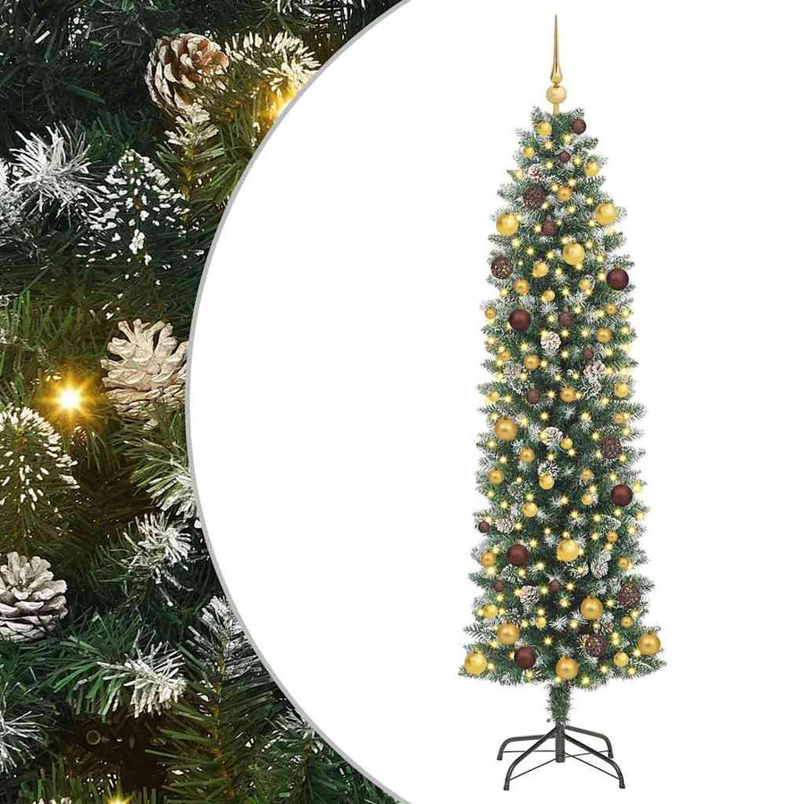 Kunstmatige Slanke Kerstboom Met 300 Led Groen En Wit 210 Cm