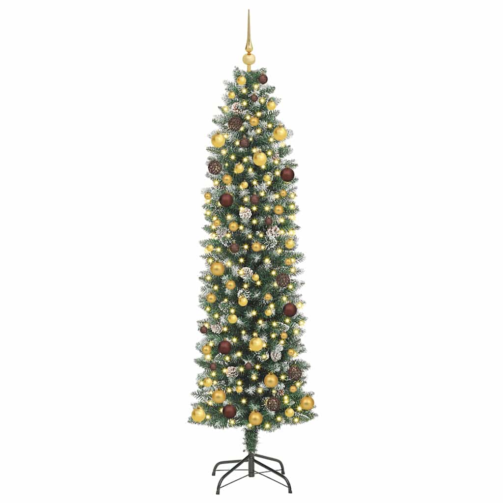 Kunstmatige Slanke Kerstboom Met 300 Led Groen En Wit 210 Cm