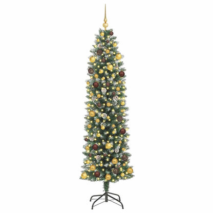 Kunstmatige Slanke Kerstboom Met 300 Led Groen En Wit 210 Cm