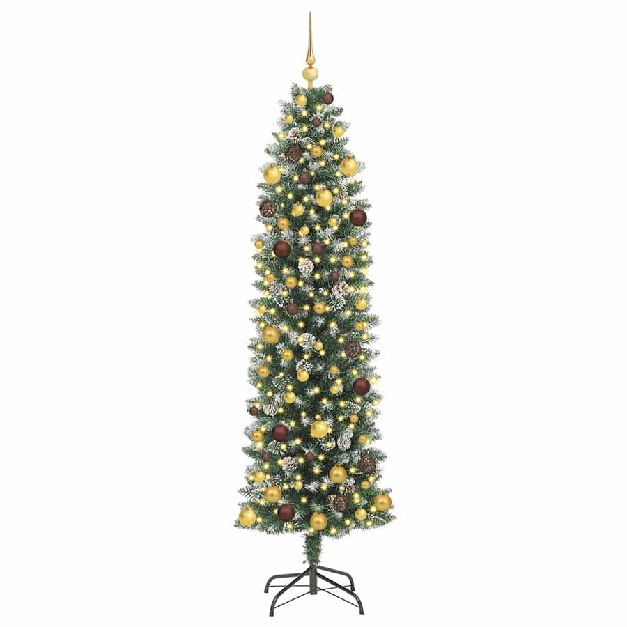 Kunstmatige Slanke Kerstboom Met 300 Led Groen En Wit 210 Cm