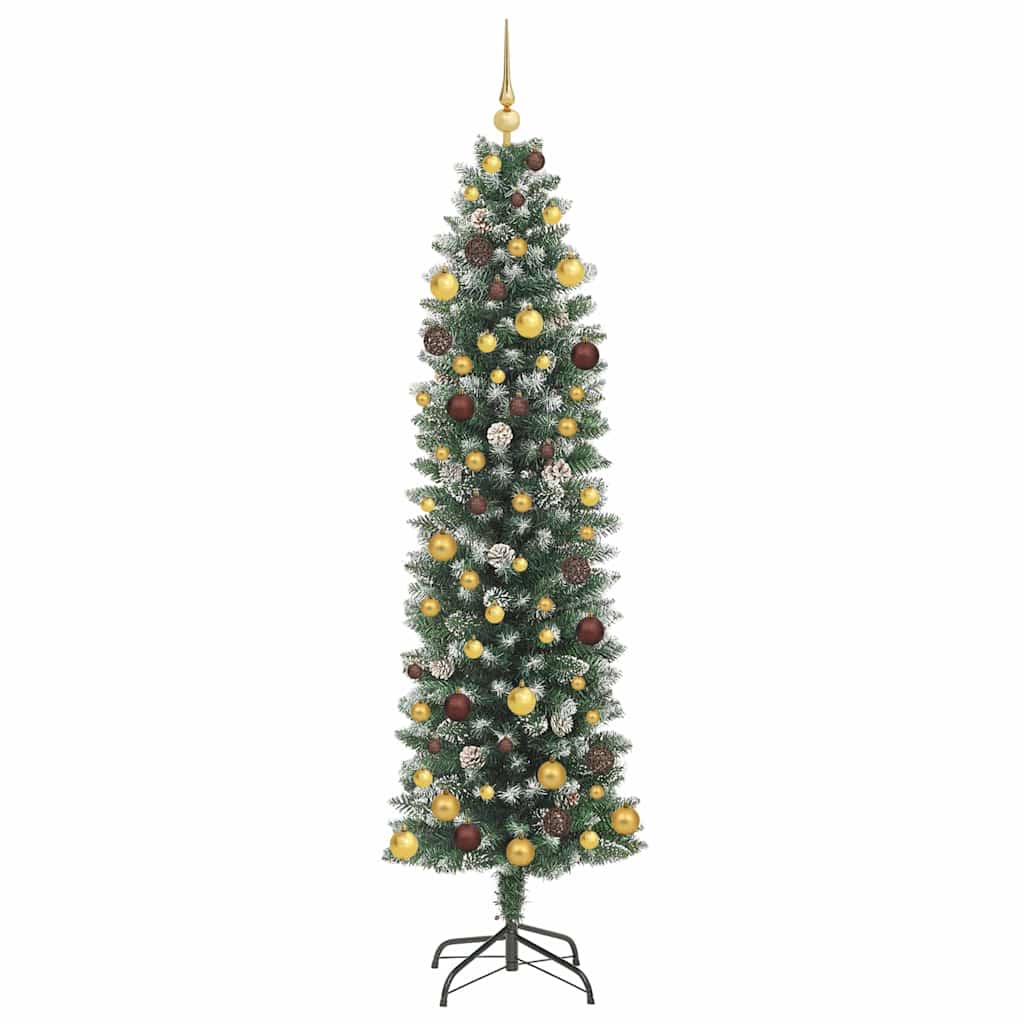 Kunstmatige Slanke Kerstboom Met 300 Led Groen En Wit 210 Cm