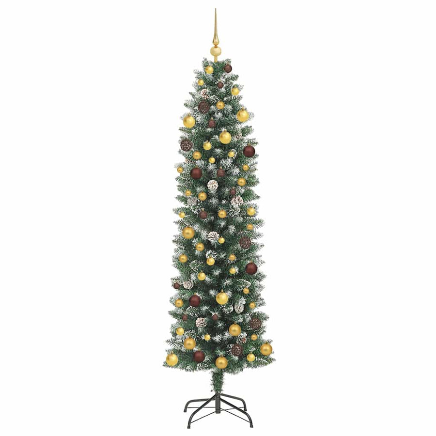 Kunstmatige Slanke Kerstboom Met 300 Led Groen En Wit 210 Cm