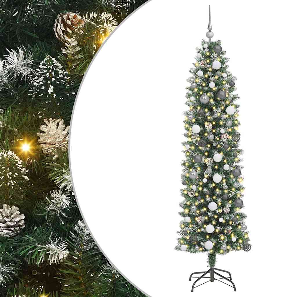 Kunstmatige slanke kerstboom Groen 210 cm PVC en Plastic en PVC