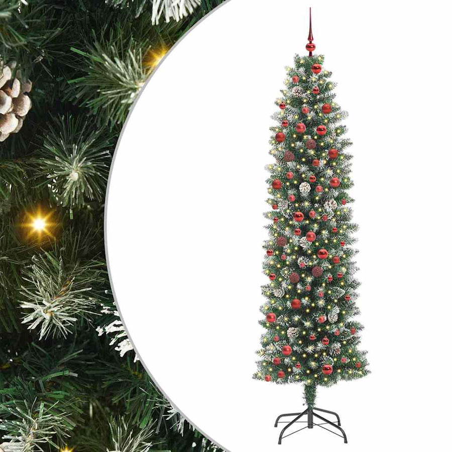Kunstmatige slanke kerstboom met 300 LED Groen en wit 210 cm