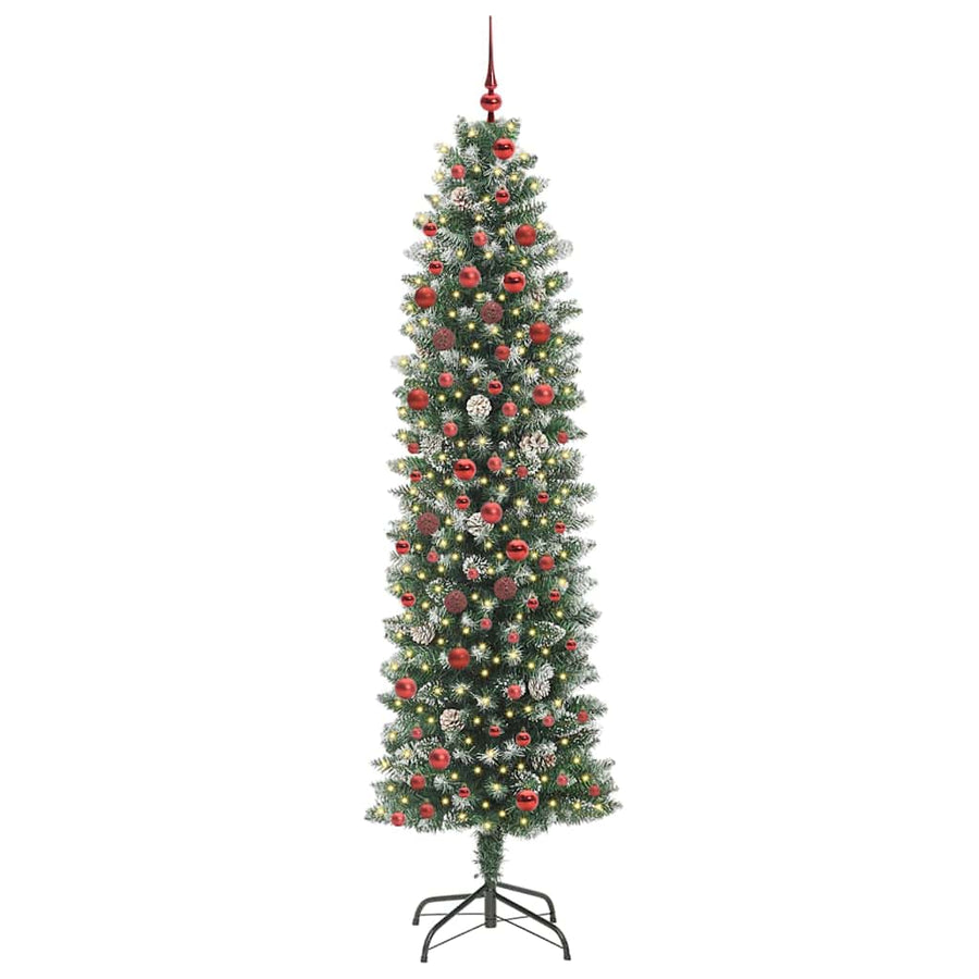 Kunstmatige slanke kerstboom met 300 LED Groen en wit 210 cm