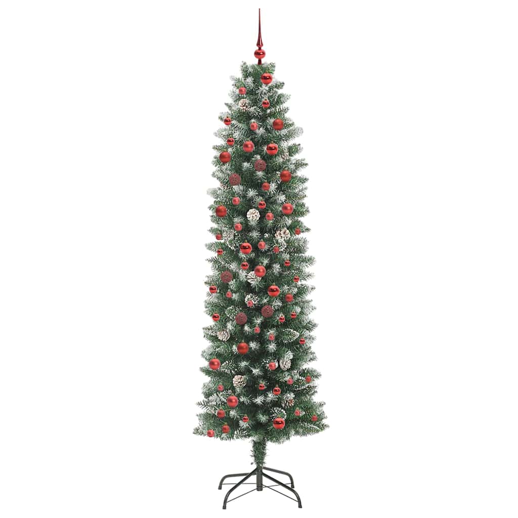 Kunstmatige slanke kerstboom met 300 LED Groen en wit 210 cm