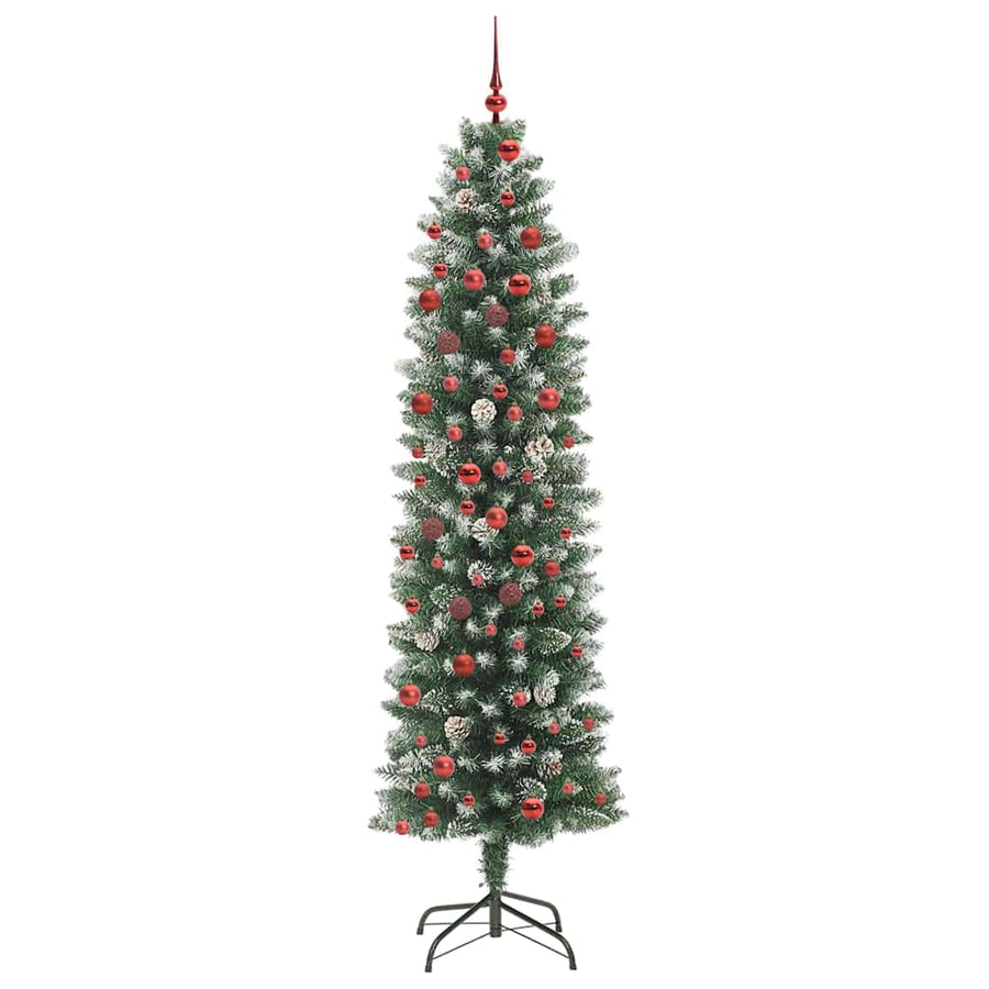 Kunstmatige slanke kerstboom met 300 LED Groen en wit 210 cm