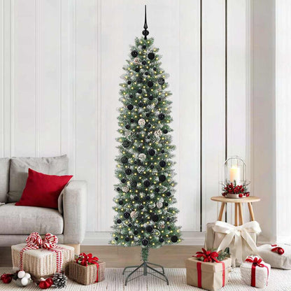 Kunstmatige slanke kerstboom met 300 LED Groen en wit 210 cm