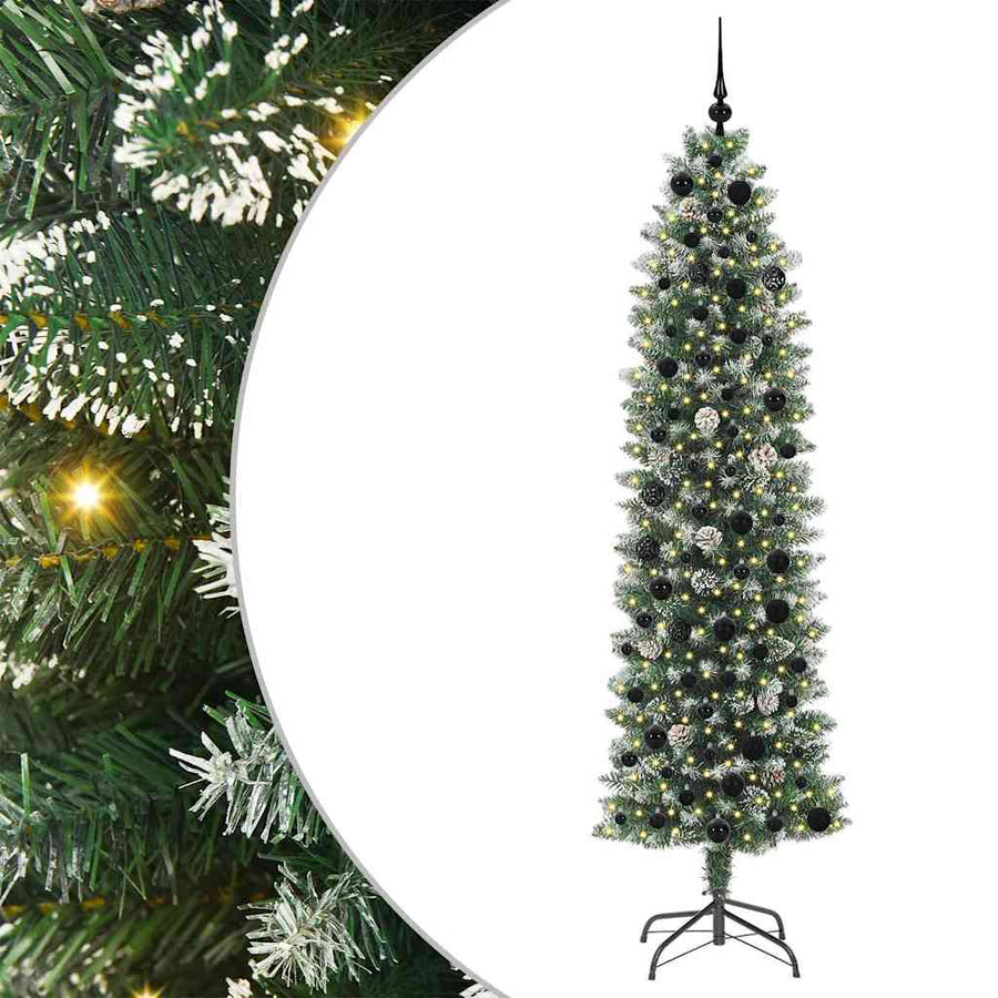 Kunstmatige slanke kerstboom met 300 LED Groen en wit 210 cm
