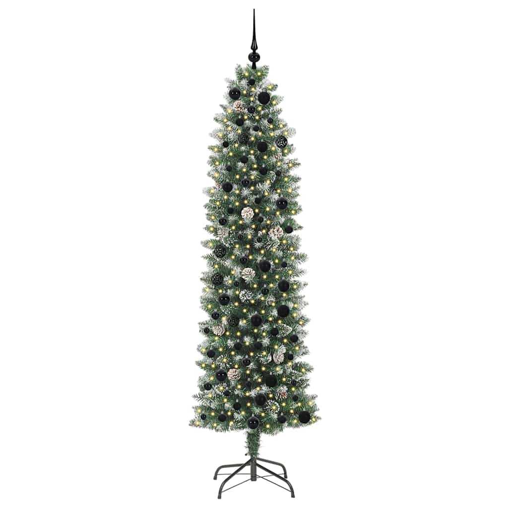 Kunstmatige slanke kerstboom met 300 LED Groen en wit 210 cm