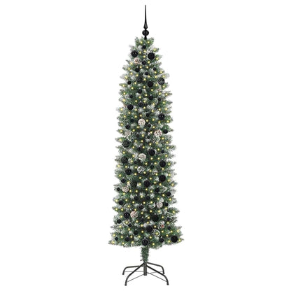Kunstmatige slanke kerstboom met 300 LED Groen en wit 210 cm