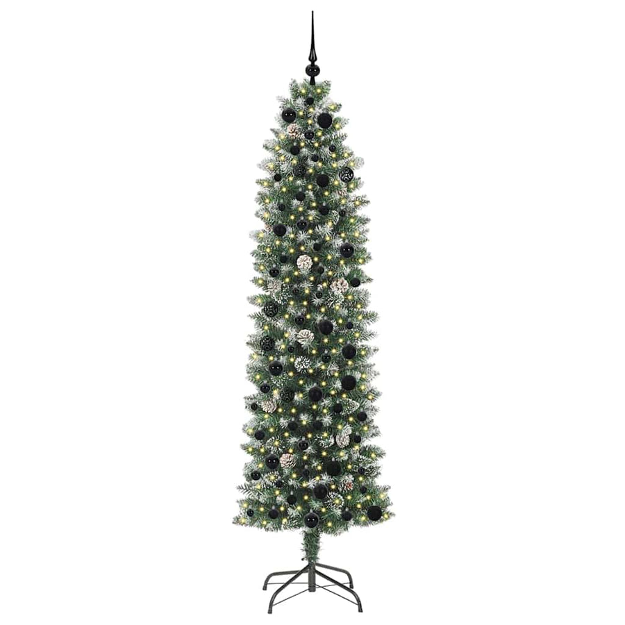 Kunstmatige slanke kerstboom met 300 LED Groen en wit 210 cm