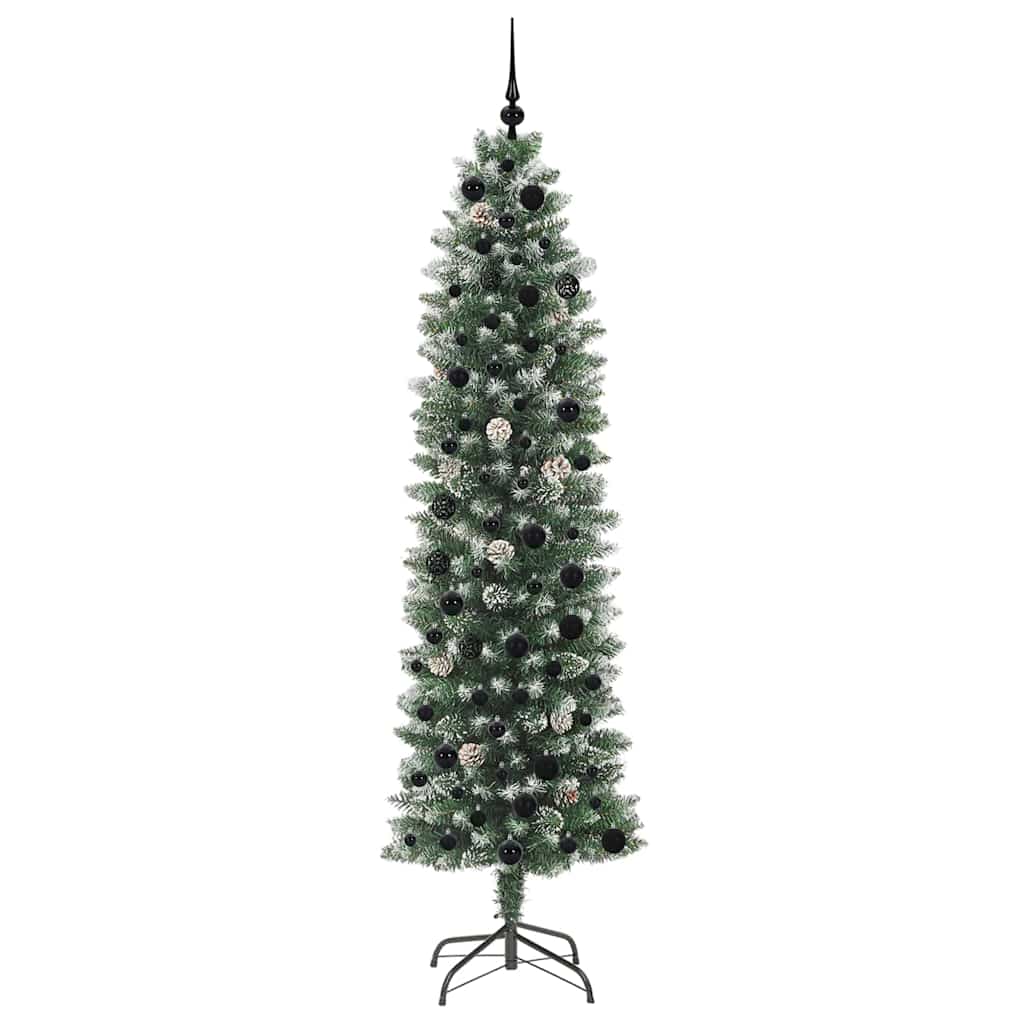 Kunstmatige slanke kerstboom met 300 LED Groen en wit 210 cm
