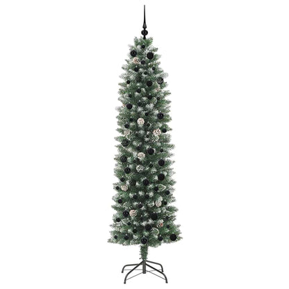 Kunstmatige slanke kerstboom met 300 LED Groen en wit 210 cm