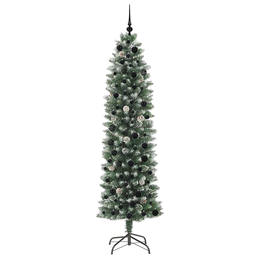 Kunstmatige slanke kerstboom met 300 LED Groen en wit 210 cm