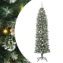 Kunstmatige slanke kerstboom met 300 LED Groen en wit 210 cm