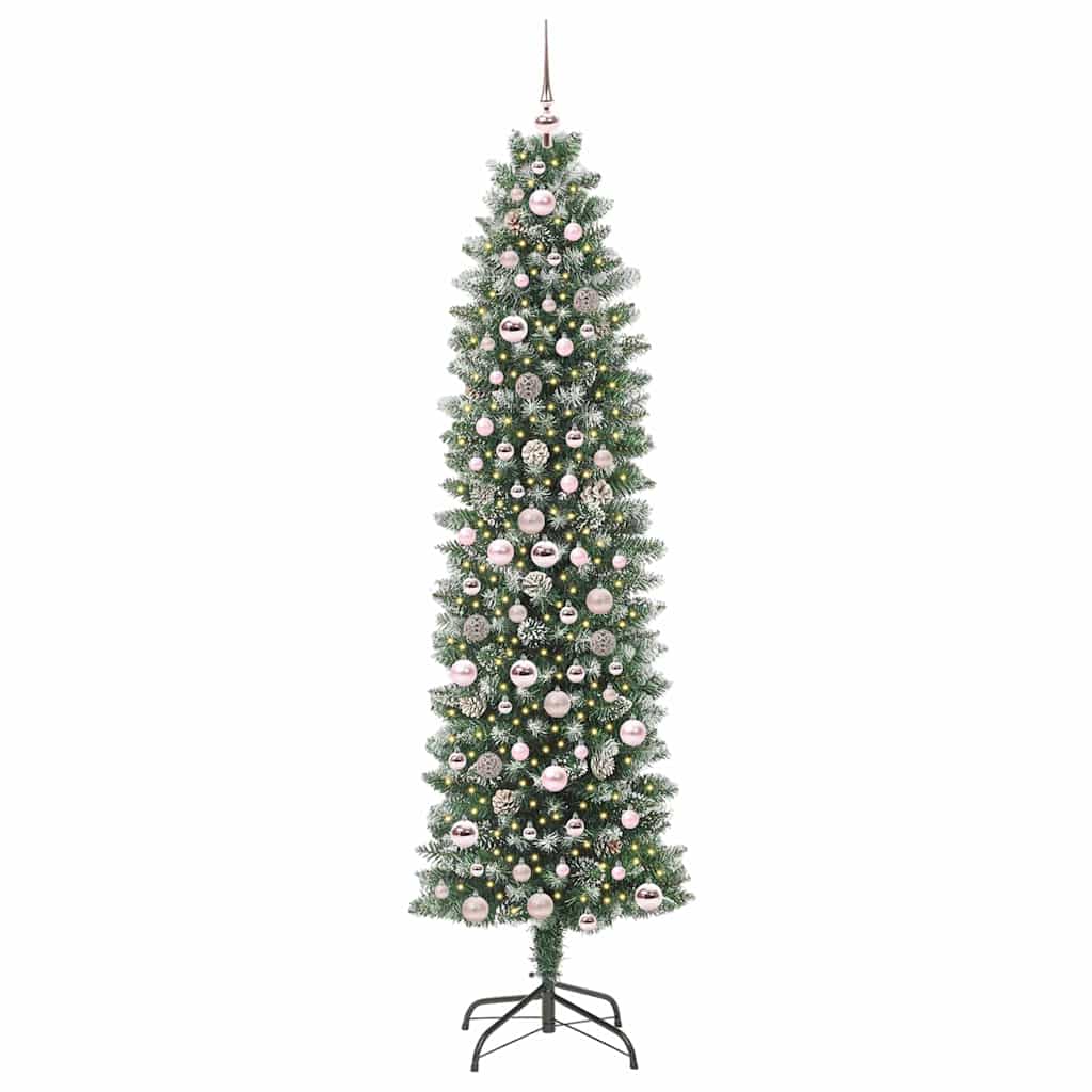 Kunstmatige slanke kerstboom met 300 LED Groen en wit 210 cm