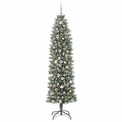 Kunstmatige slanke kerstboom met 300 LED Groen en wit 210 cm