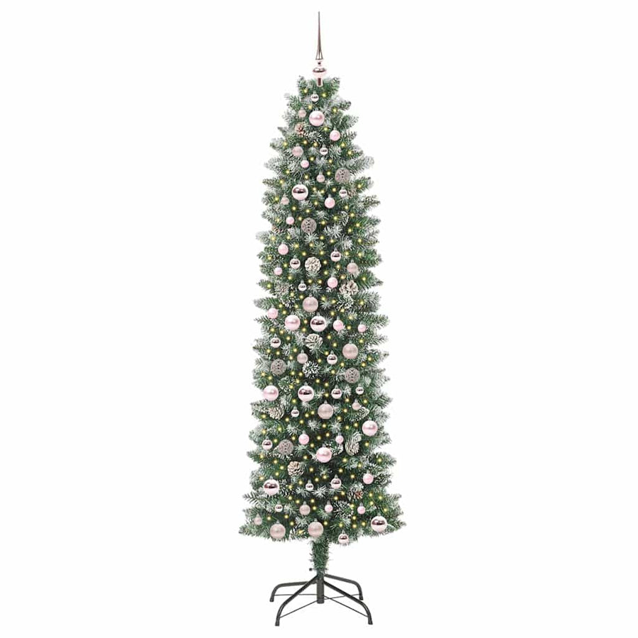 Kunstmatige slanke kerstboom met 300 LED Groen en wit 210 cm