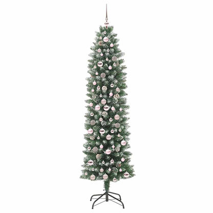 Kunstmatige slanke kerstboom met 300 LED Groen en wit 210 cm