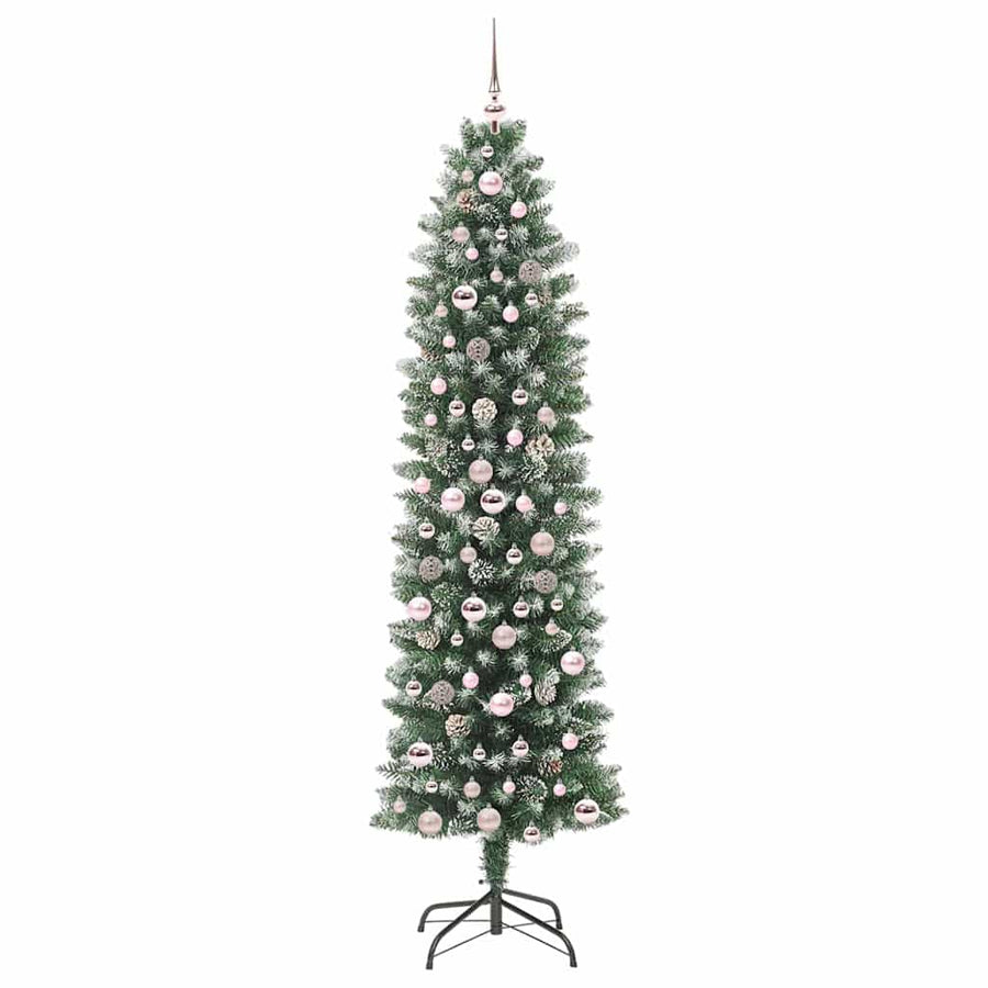 Kunstmatige slanke kerstboom met 300 LED Groen en wit 210 cm