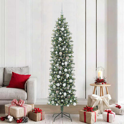 Kunstmatige slanke kerstboom met 300 LED Groen en wit 210 cm