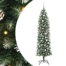 Kunstmatige slanke kerstboom met 300 LED Groen en wit 210 cm