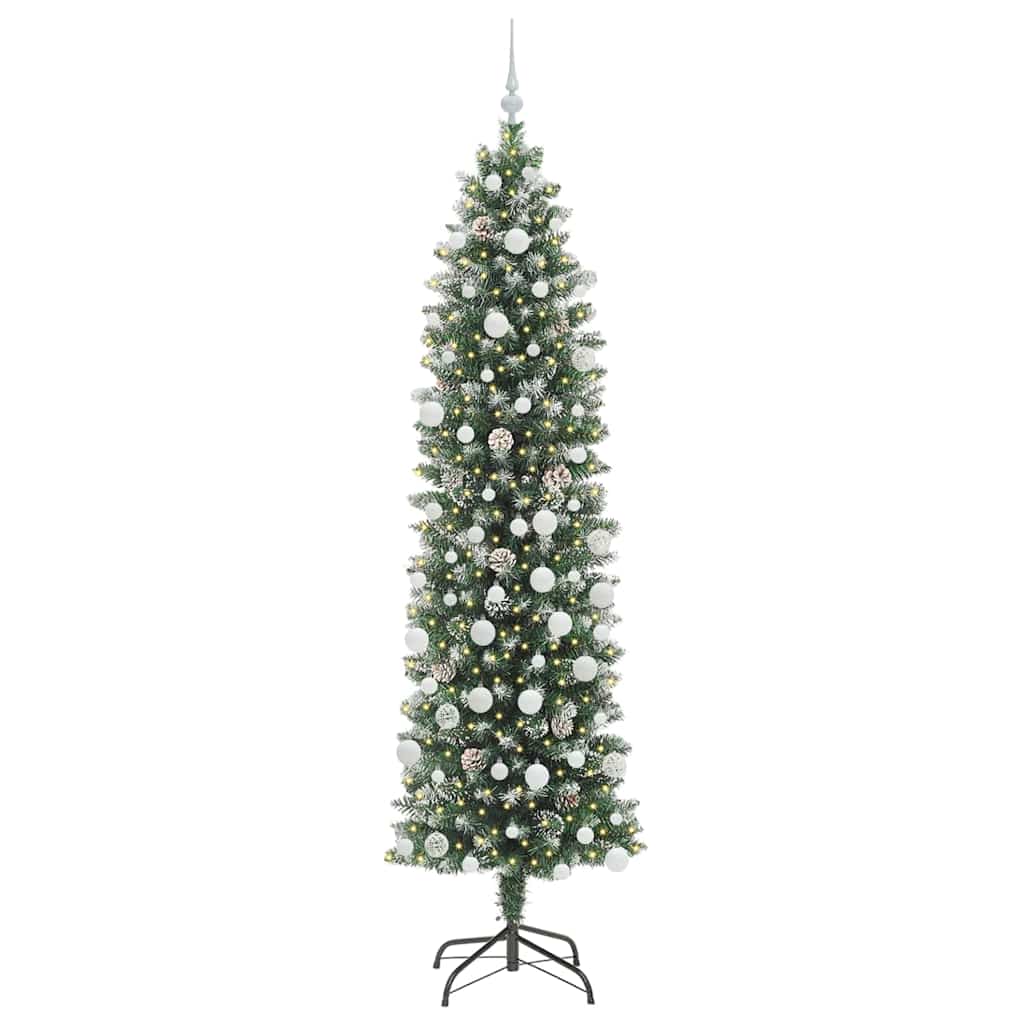 Kunstmatige slanke kerstboom met 300 LED Groen en wit 210 cm