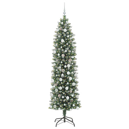 Kunstmatige slanke kerstboom met 300 LED Groen en wit 210 cm