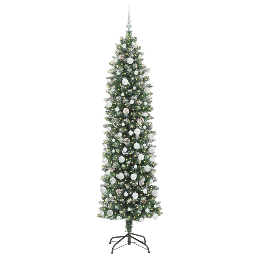 Kunstmatige slanke kerstboom met 300 LED Groen en wit 210 cm